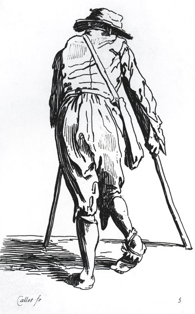 Bettler auf seinen Krücken, von hinten von Jacques Callot
